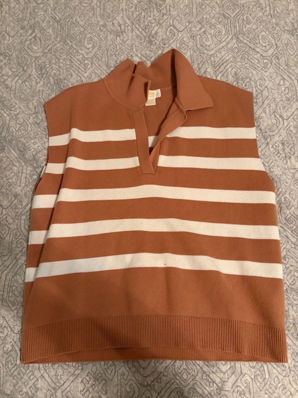 Anthropologie Rust and Cream Striped Sleeveless Collared Top